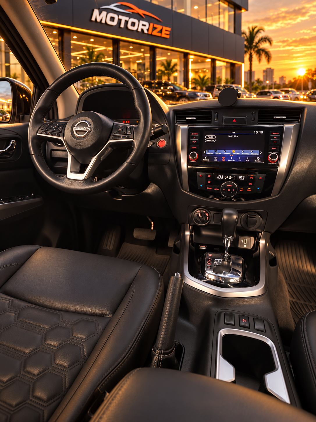 Painel, volante e central multimídia da Nissan Frontier Platinum 2.3 Diesel 4x4